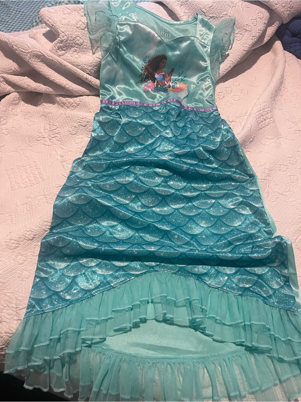 Aqua Mermaid Disney Ariel Nightgown with Ruffle Hem Girls S (6-6X)